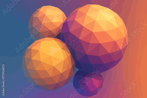 Interlocking gradient abstract surfaces floating light spherical geometric spheres harmony illustration faceted