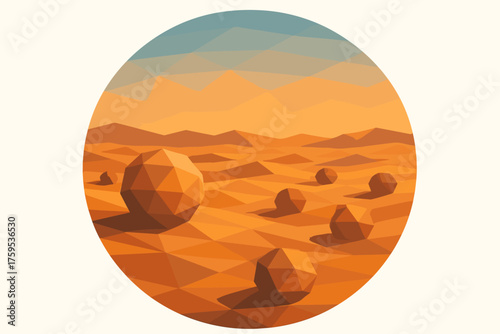Rocks abstract illustration across faceted dunes geometric desert vector spherical under sphere