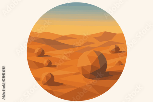 Across spherical under desert illustration scattered horizon rocks vector abstract faceted geometric