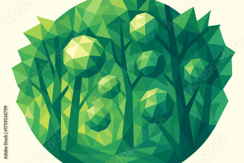 Vector sphere polygonal geometric crystalline trees angular spheres faceted jungle illustration