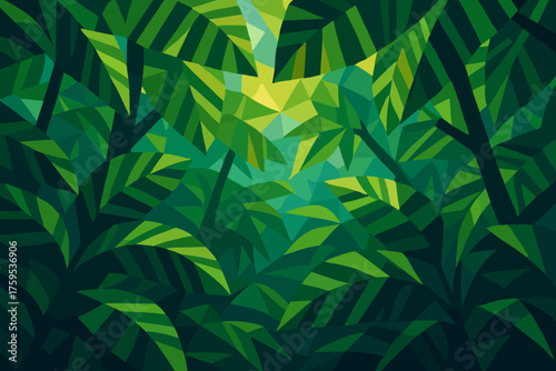 Patterned stripes vector illustration crystalline shadow jungle leaves canopy angular