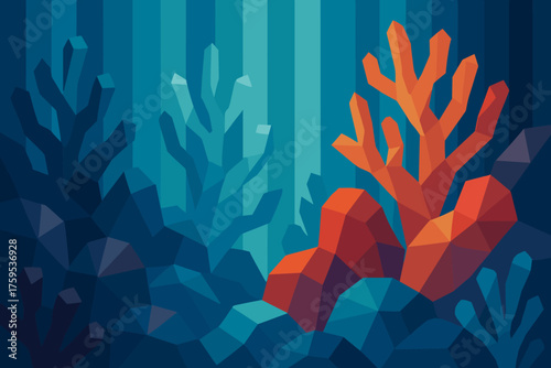 Geometric formations vertical abstract illustration scene underwater between vector reef currents