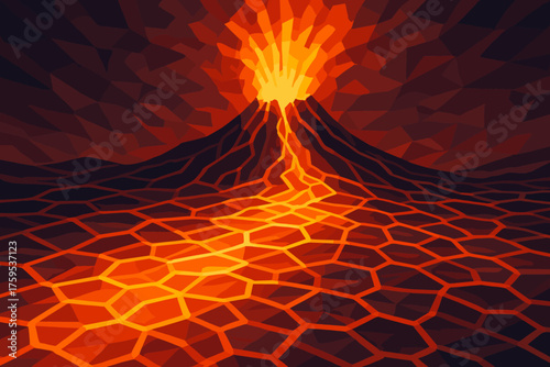 Fractal lava flow angular vector cascading illustration volcanic polygonal patterns flowing eruption