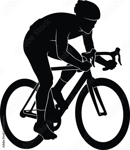 Cyclist riding road bike silhouette cartoon illustration, symbolic motion and expressive gesture artwork for athletic and lifestyle design