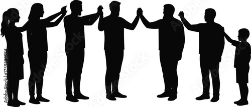 Group high-five silhouette cartoon illustration, symbolic connection and expressive gesture artwork for lifestyle and teamwork design