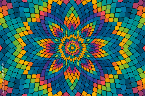 Vibrant hexagons illustration vector radiating tessellated mandala abstract symmetry kaleidoscopic