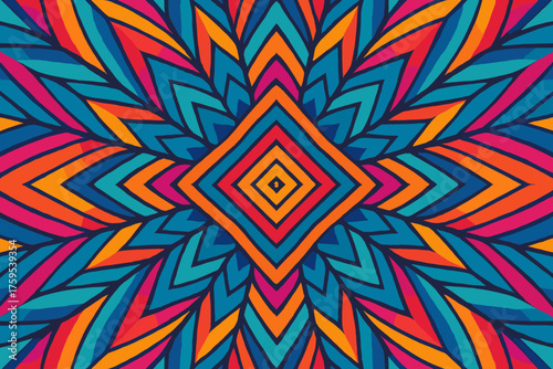Crystalline mandala illustration symmetry radiating bold edges vibrant from vector built