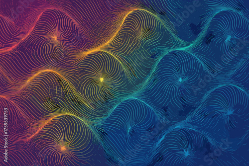 Forming oscillating art motion linework spiralwave sense wave illustration grids vortex highlights