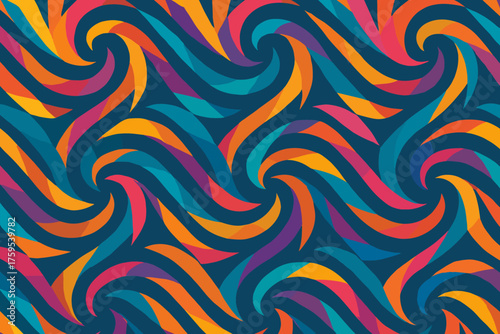 Fragmented diagonally harmony geometric vector angular flow rhythmic arcs shards spiralwave illustration