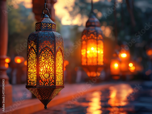 A Dreamy Ramadan Night with Warmly Illuminated Lanterns