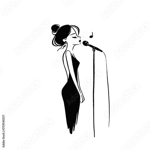 Singer. Singer simple black and white line art vector logo