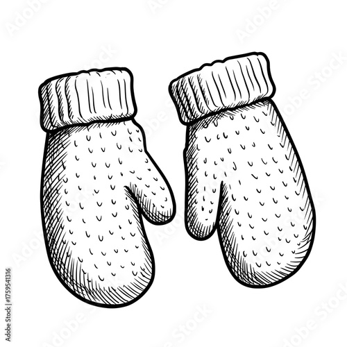 warm knitted mittens in white color vector illustration on transparent backgroun