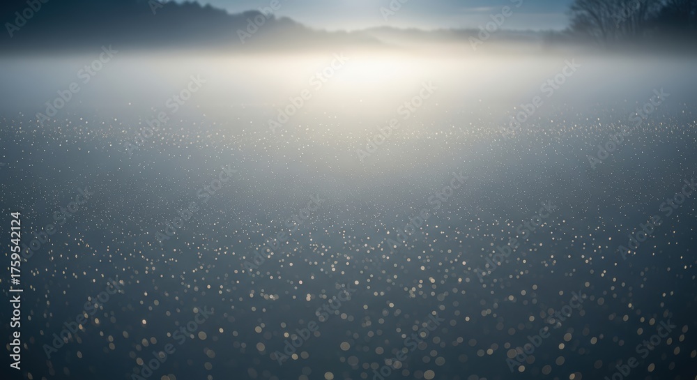 Fototapeta premium A low-lying mist blankets a frosty field under the soft glow of the morning sun.