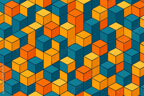 Cube isometric stacked repeating block rendered abstract cubes cityscape forming structure illustration