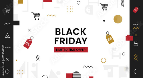 Black Friday Limited Time Offer banner design with modern geometric elements