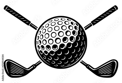Golf Ball and Crossed Clubs Emblem Black and White, Sport Logo, Athletic Game, Golfing Equipment