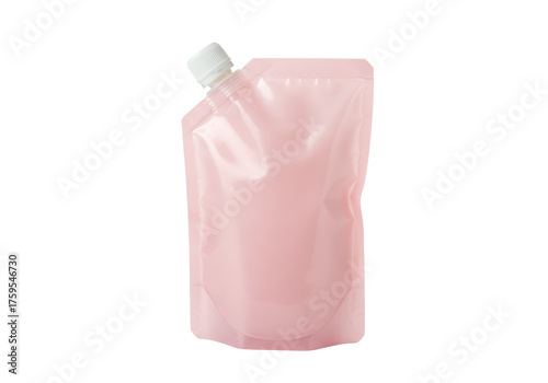 Photography Pink spout pouch isolated PNG on transparent background, flexible packaging for