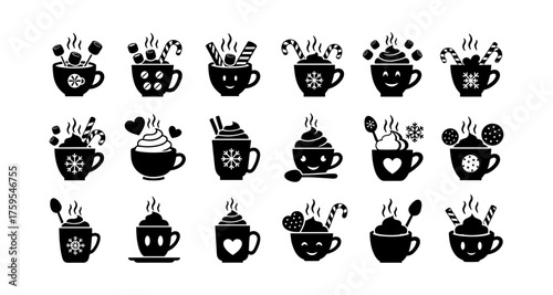 Festive coffee mugs with winter designs in playful silhouettes