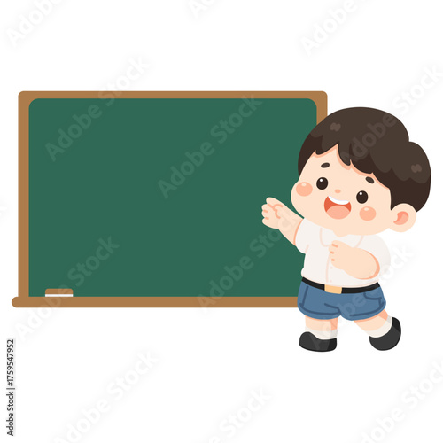 Cartoon Boy Presenting at Chalkboard Illustration