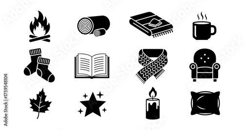 Cozy autumn silhouettes: warmth and comfort icons for a seasonal design
