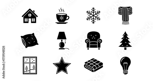 Cozy winter icons collection for home and holiday decor