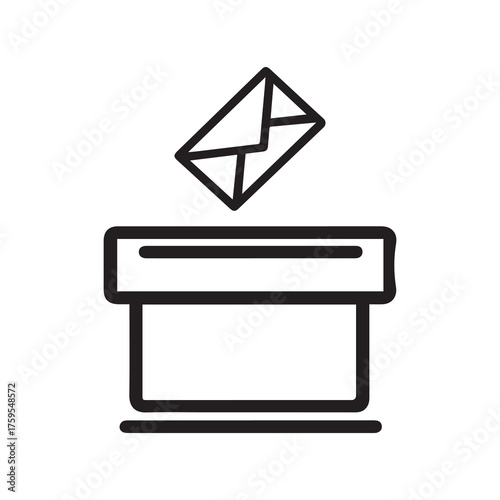 Outline icon showing mail being dropped into a mailbox with white background