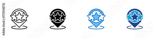 Location Rating Multiple Style Icon Design Vector - Map pin with stars symbol showing rating, quality, or customer review for a place