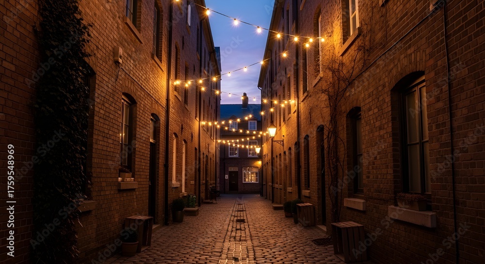 Naklejka premium Illuminated Alleyway at Twilight