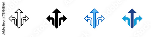 Direction Arrows Multiple Style Icon Design Vector - Three arrows pointing in different directions representing route choice or navigation options