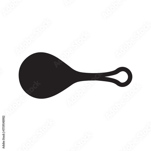 A single black maraca is shown sideways against a white background