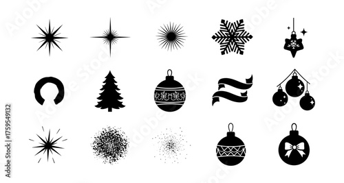 Festive icon set featuring christmas decorations and seasonal silhouettes
