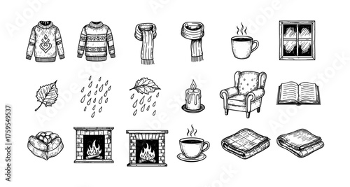 Cozy autumn essentials: hand-drawn elements for a warm seasonal theme