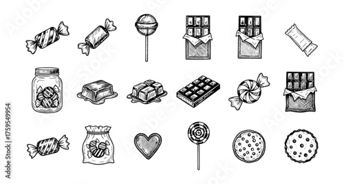 Hand drawn sweets collection featuring candy, chocolate, lollipop, and biscuit designs