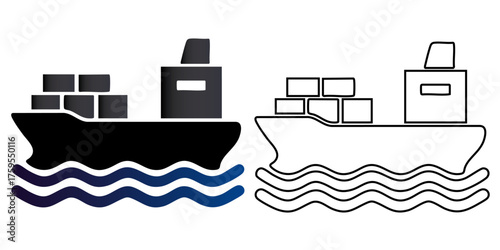 Stylized oil tanker cargo ship sailing on water