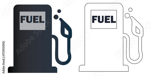 Modern gas station fuel pump with colorful dispensers and signage