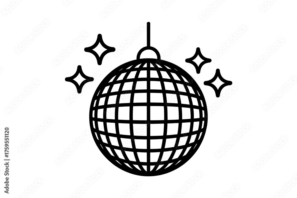 Fototapeta premium Reflective disco ball hangs, sparkling with light, evoking dance and celebratory atmosphere.