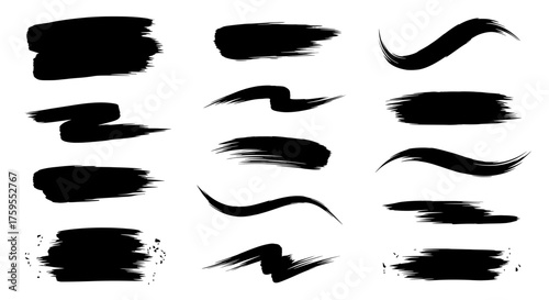 Wallpaper Mural Set of black ink brush strokes. Collection of artistic paint swooshes, grunge textures, and abstract lines for graphic design, banners, and backgrounds. Torontodigital.ca