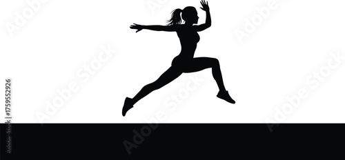 Woman jumping over obstacle silhouette cartoon illustration, symbolic motion and expressive gesture artwork for athletic and motivational design