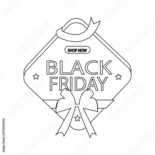 Elegant ribbon badge Black Friday vector design with stars and red bow — ideal for luxury sale promotions, social media, and store advertising.