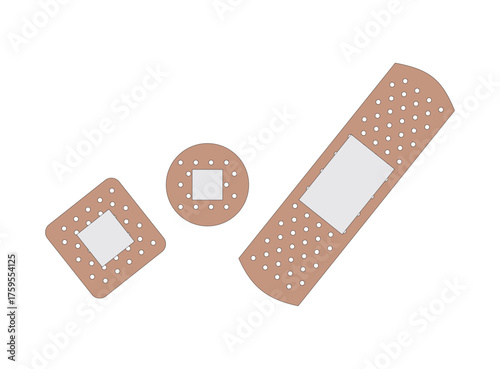Vector set illustrations of band aids. Vector set aid bandages different forms. Isolated on white background.