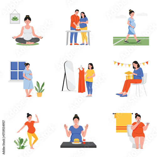 Pregnancy wellness and daily lifestyle illustrations set 1
