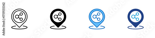 Location Sharing Multiple Style Icon Design Vector - Map pin with connected nodes symbol representing sharing or linking locations with others