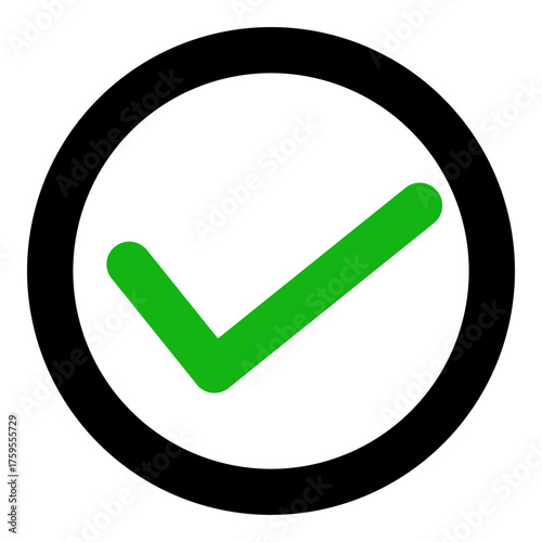 checkmark icon inside black circle frame. green check vector icon, , perfect for confirmation, approval, success, validation, and task completion design.
