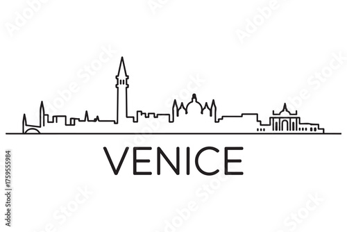 Venice Line Art skyline silhouette. Black Venice city design. with white background