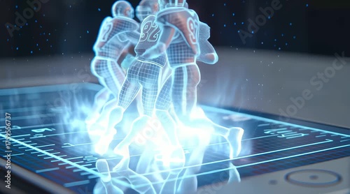 Holographic projection of football players on smartphone screen