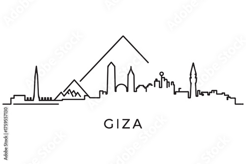 Giza Line Art skyline silhouette. Black Giza city design. with white background
