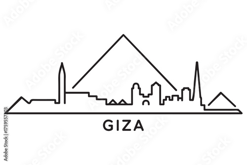 Giza Line Art skyline silhouette. Black Giza city design. with white background