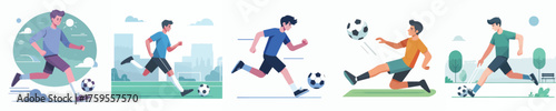 Soccer Player Running Illustration Football Training, Athlete Playing Sports, Modern Flat Vector Design