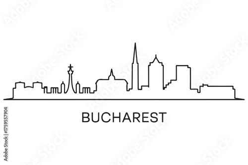 Bucharest Line Art skyline silhouette. Black Bucharest city design. with white background