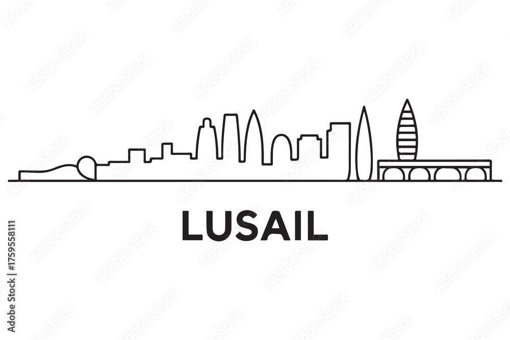 Obraz premium Lusail Line Art skyline silhouette. Black Lusail city design. with white background